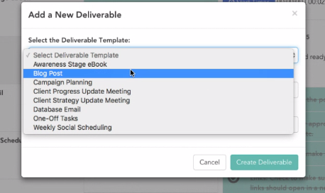 doinbound - screenshot showing Add New Deliverable