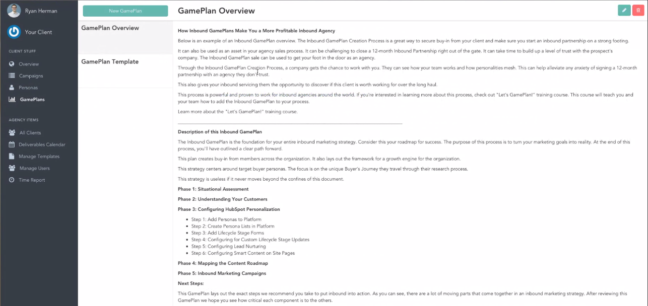 doinbound - screenshot showing Game Plan
