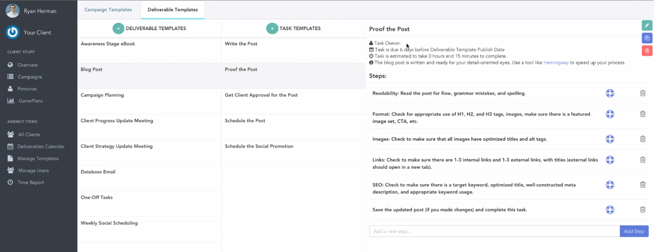 doinbound - screenshot showing Templates Deliverables