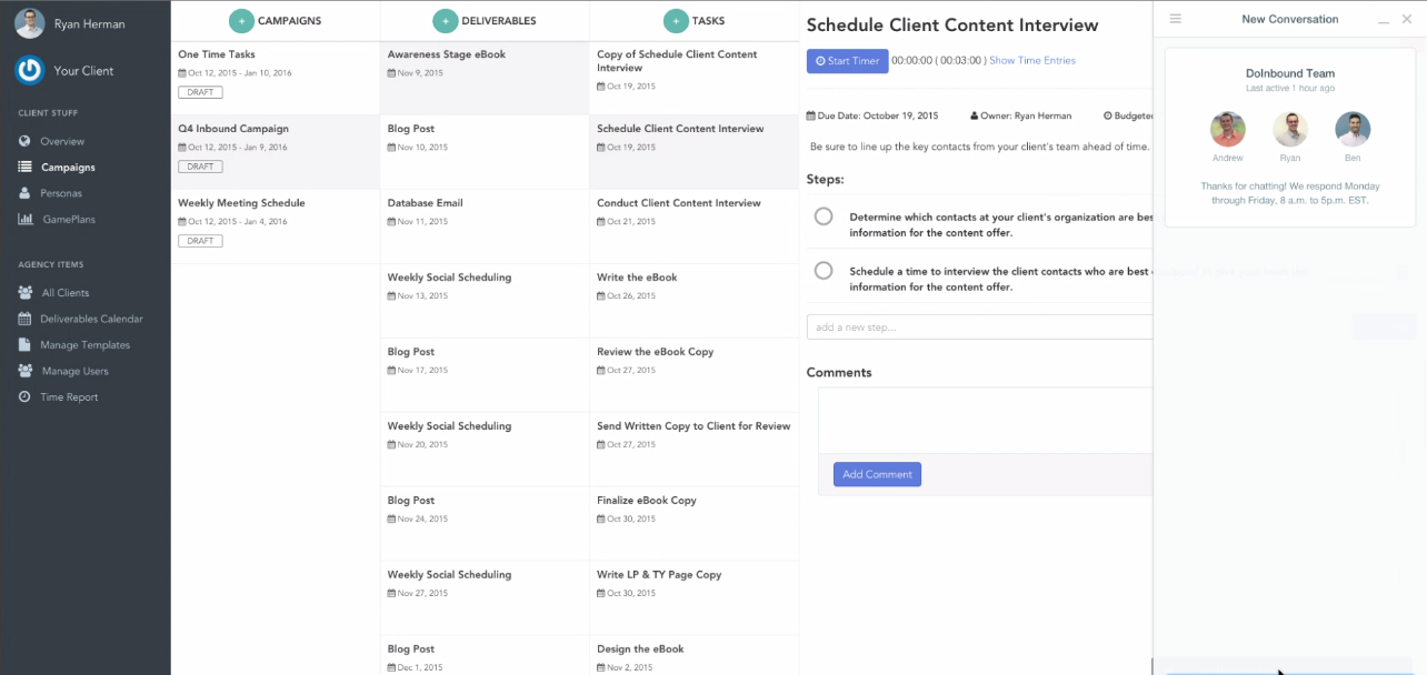 doinbound - screenshot showing in product support