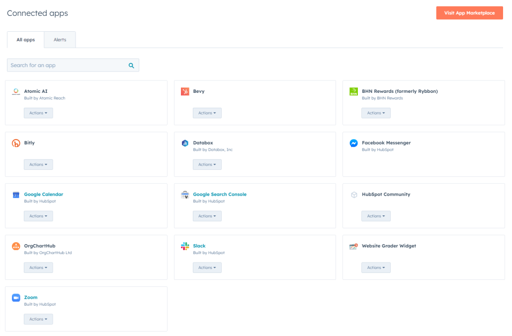 Integrations-Home (2) Screenshot of HubSpot Connected Apps