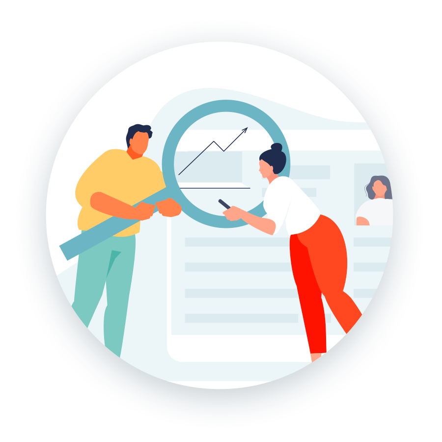 SEO-Service Man and women looking through a looking glass for Organic SEO Services