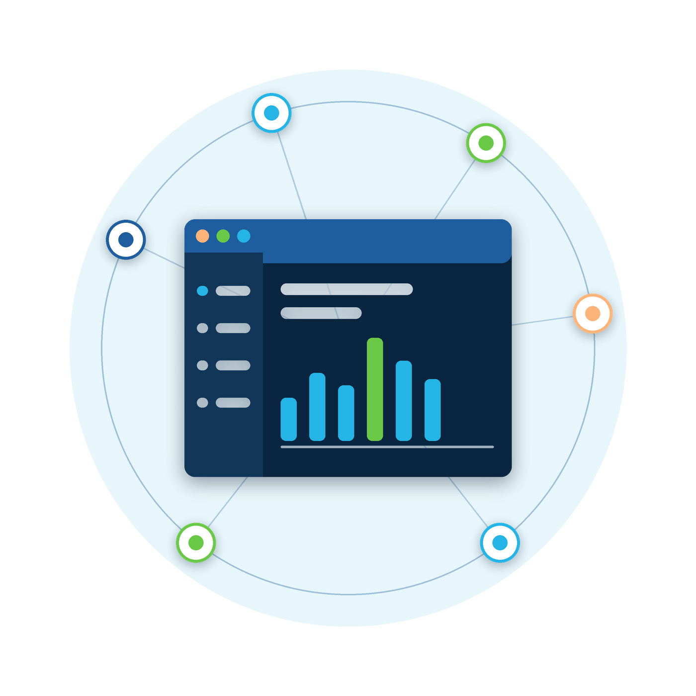 Illustration of a connected HubSpot portal with integrated business systems